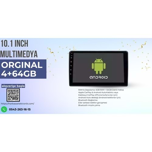 10.1 INCH TABLET EKRAN ORJİNAL 4+64 CARPLAY+CAMERA+EQ+NAVİGASYON