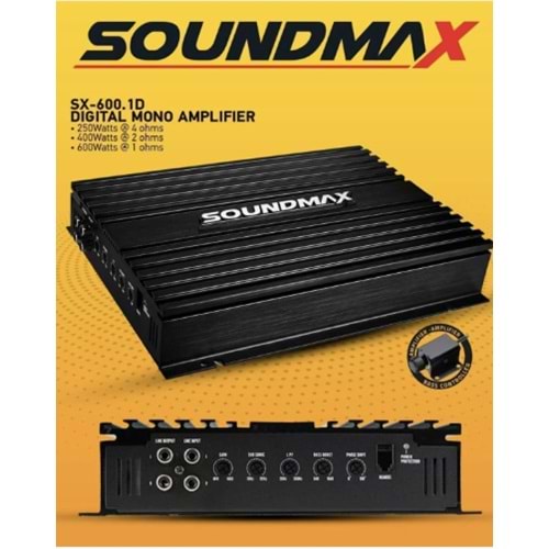 Soundmax Sx-600.1d Mono Amfibas Amfisi 4000w Bas Kontrollü