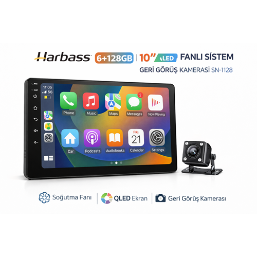 SN-1128 10” QLED Ekran 6GB RAM 128GB Hafıza Fanlı Multimedya Geri Görüş Kameralı CarPlay Android Tey