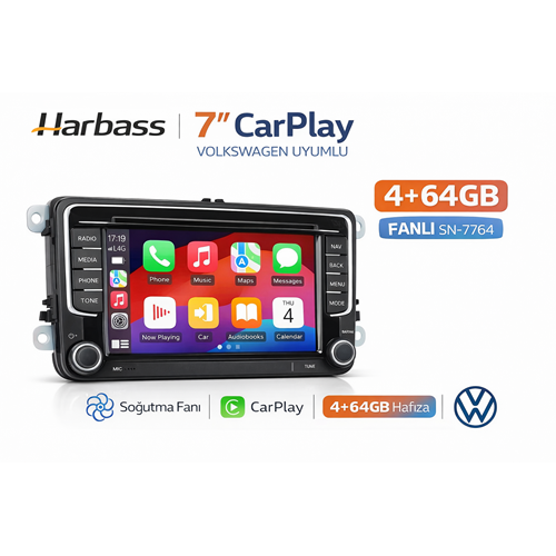 Harbass SN-7764 Volkswagen Uyumlu 7” CarPlay Multimedya Teyp 4GB RAM 64GB Hafıza Fanlı Sistem