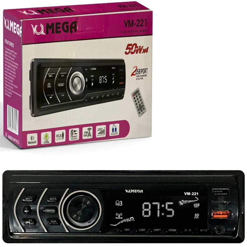 Oto Teyp 4X50 Watt Bluetooth 2xUsb Sd Fm Aux