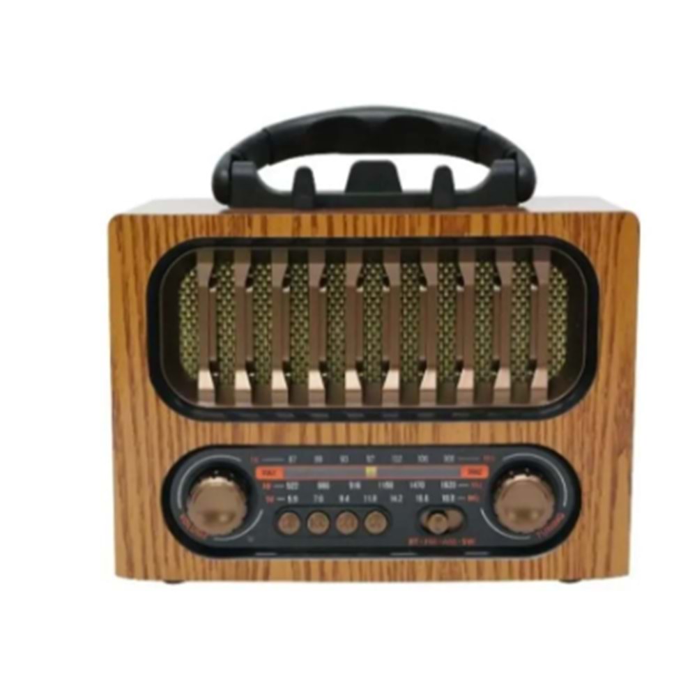 Nostaljik Radyo,Bluetooth Şarjlı ve Pilli, 3 bandlı fm Radyo+Aux+Usb+Tf Mp3