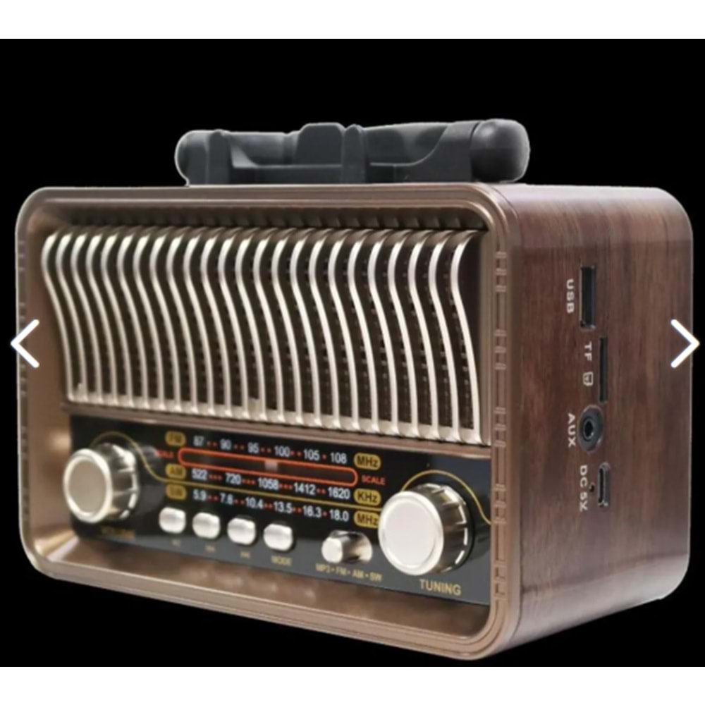 MEGA Nostaljik Radyo,Bluetooth Şarjlı ve Pilli, 3 bandlı fm Radyo+Aux+Usb+Tf kartlı Mp3 Çalar