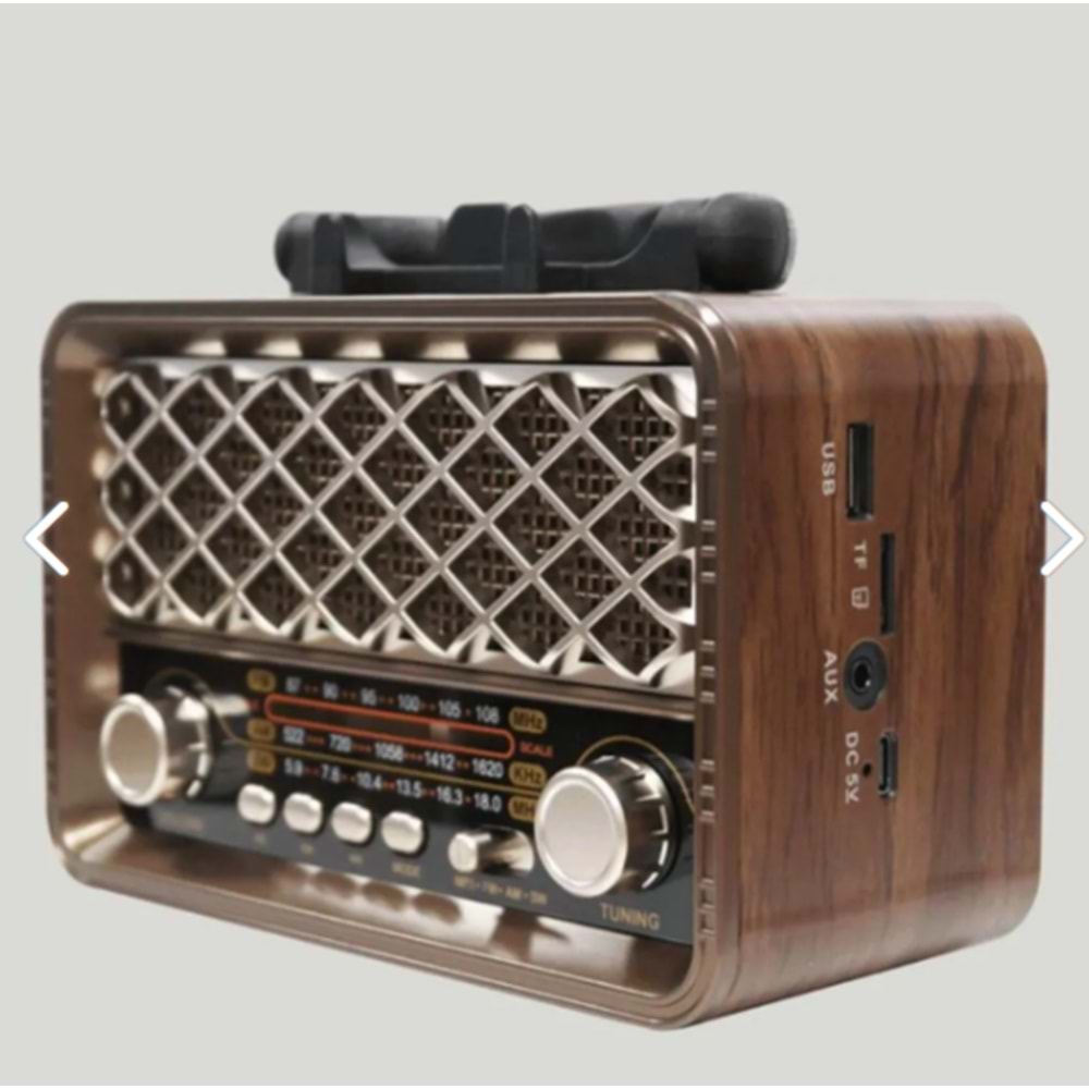 MEGA Nostaljik Radyo,Bluetooth Şarjlı ve Pilli, 3 bandlı fm Radyo+Aux+Usb+Tf kartlı Mp3 Çalar